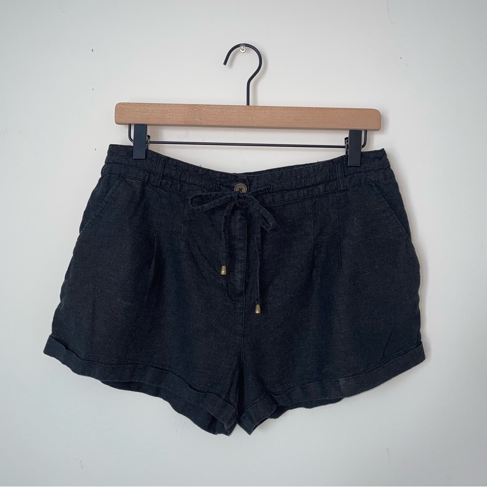 Vintage Linen Cloth Black Casual‎ Shorts